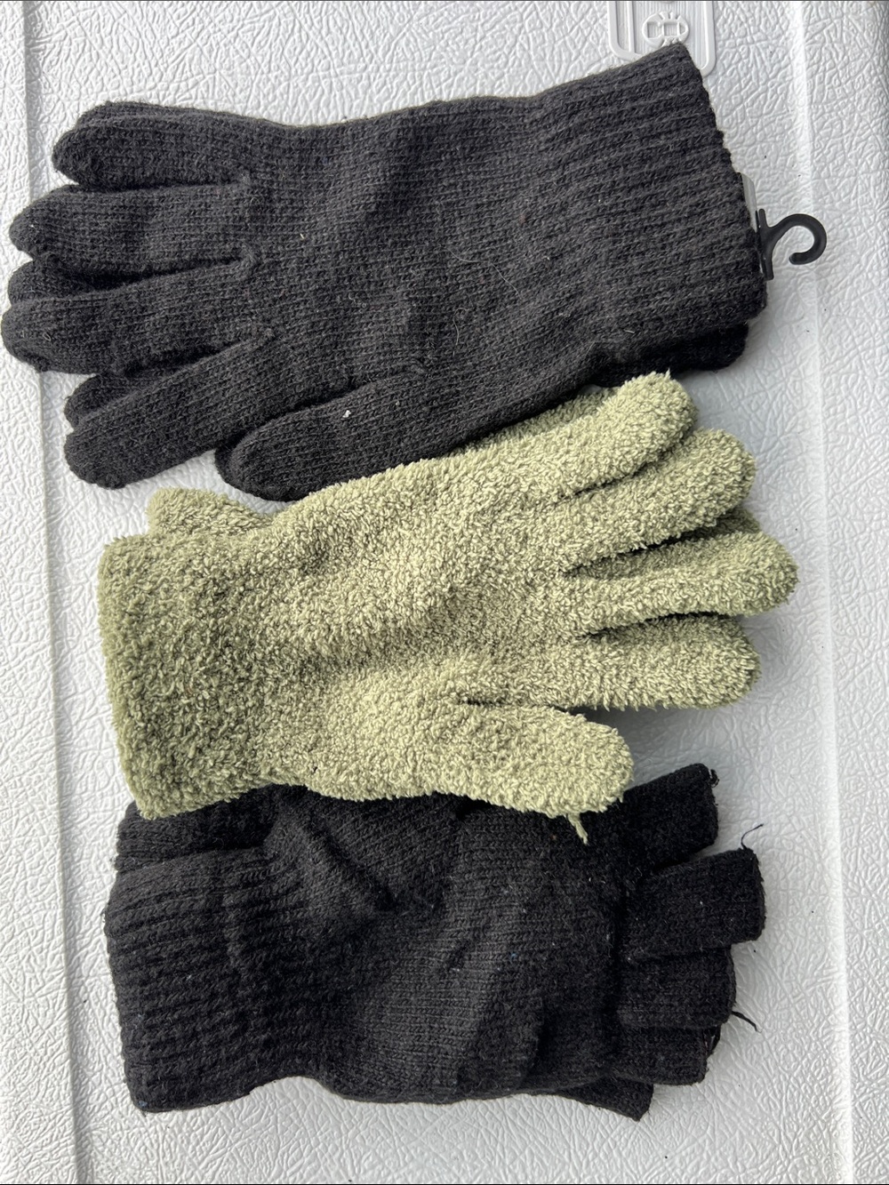 Set of Three Cozy Gloves in Black and Olive Green